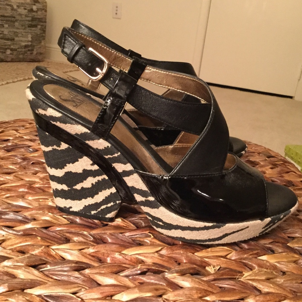 Sofft Zebra and Black Patent Leather Sandals
